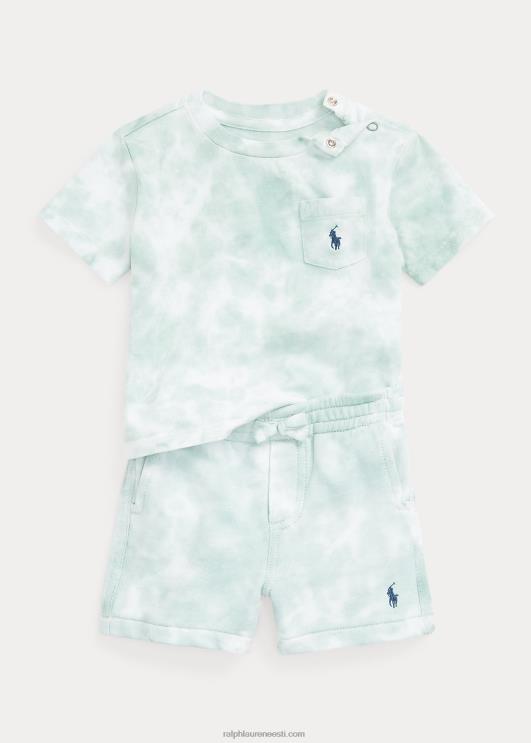 Ralph Lauren beebi pestud trikoo ja fliisist lühike komplekt PR0V7759 pleekinud piparmünt