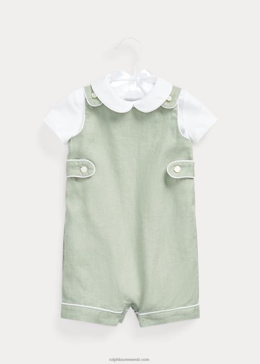 Ralph Lauren beebi puuvillane body & linane kombinesoon PR0V7805 heleroheline/valge