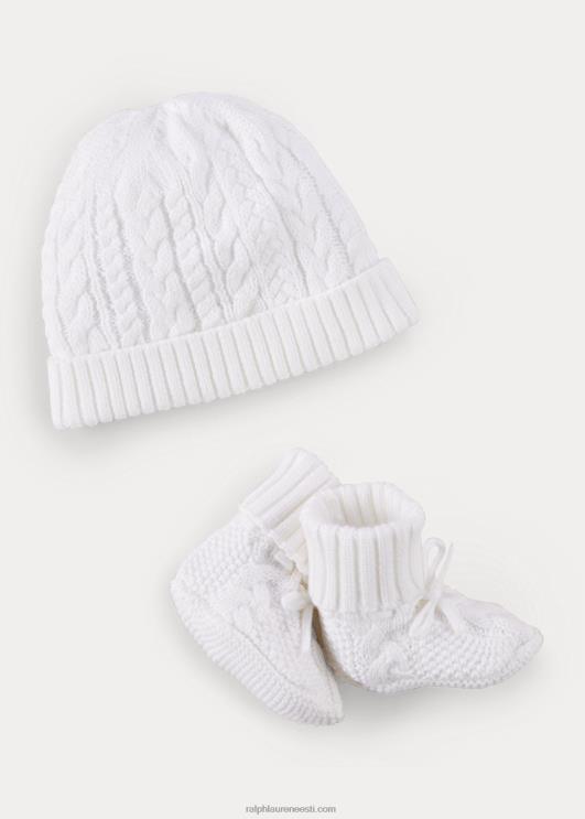 Ralph Lauren beebi puuvillane nokamütsi ja papude komplekt PR0V8341 valge