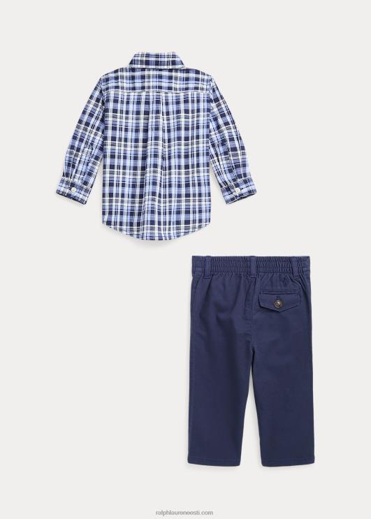 Ralph Lauren beebi ruuduline popliinsärk ja chino pükste komplekt PR0V8211 mereväe multi