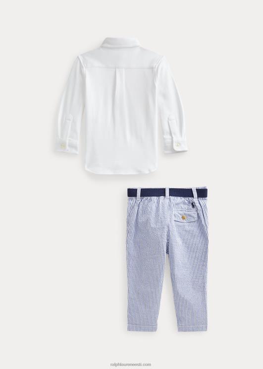 Ralph Lauren beebi särgivöö ja seersuckeri pükste komplekt PR0V8209 valge