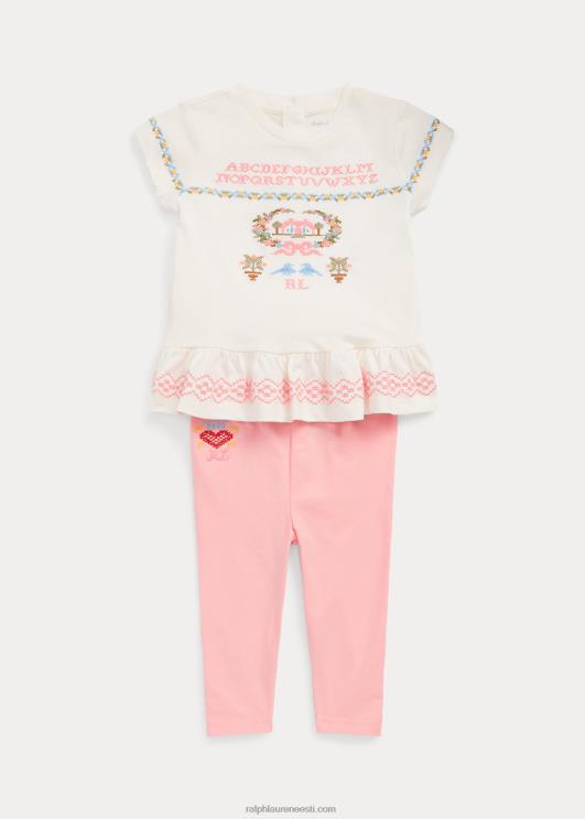 Ralph Lauren beebi tikitud trikoo- ja säärisekomplekt PR0V8203 roosa liiv/nevis