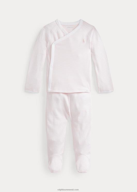 Ralph Lauren beebi triibuline orgaanilisest puuvillast top & pükste komplekt PR0V7792 õrn roosa/valge