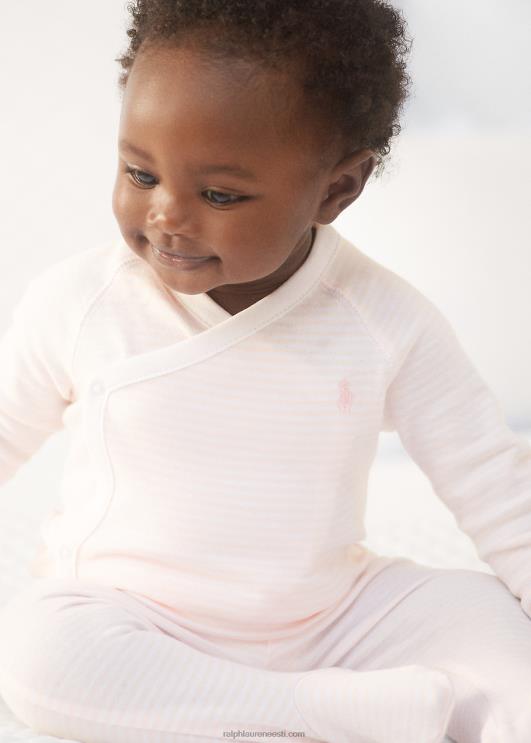 Ralph Lauren beebi triibuline orgaanilisest puuvillast top & pükste komplekt PR0V7792 õrn roosa/valge