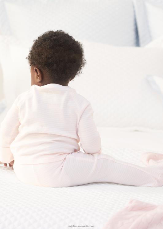 Ralph Lauren beebi triibuline orgaanilisest puuvillast top & pükste komplekt PR0V7792 õrn roosa/valge