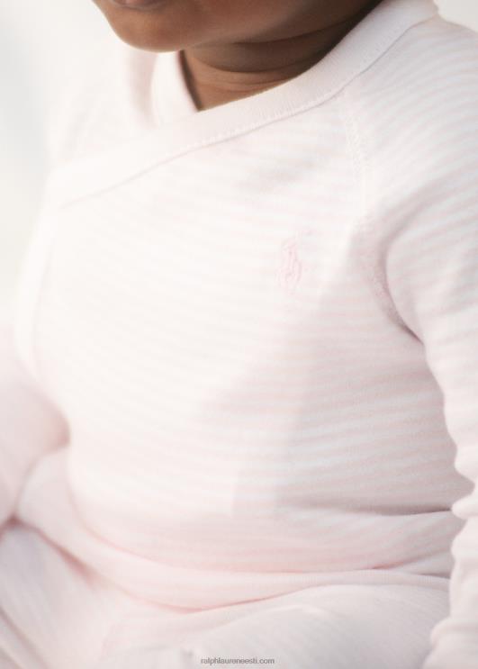 Ralph Lauren beebi triibuline orgaanilisest puuvillast top & pükste komplekt PR0V7792 õrn roosa/valge