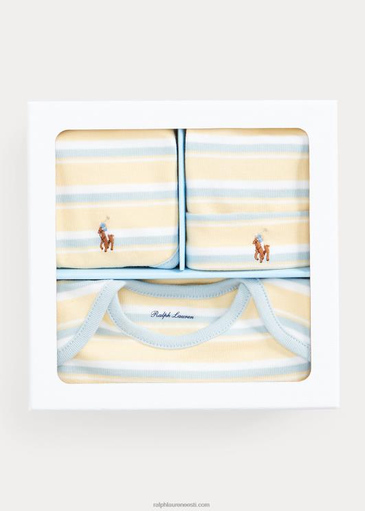 Ralph Lauren beebi triibuline puuvillane 4-osaline kinkekomplekt PR0V7823 t-lind kollane multi