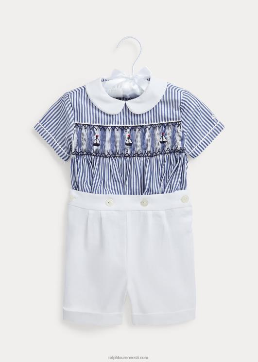 Ralph Lauren beebi triibuline puuvillane särk ja linane lühike komplekt PR0V7807 mereväe/valge