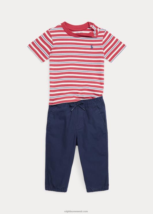 Ralph Lauren beebi triibuline puuvillane tee & popliini pükste komplekt PR0V8213 tšillipipar multi