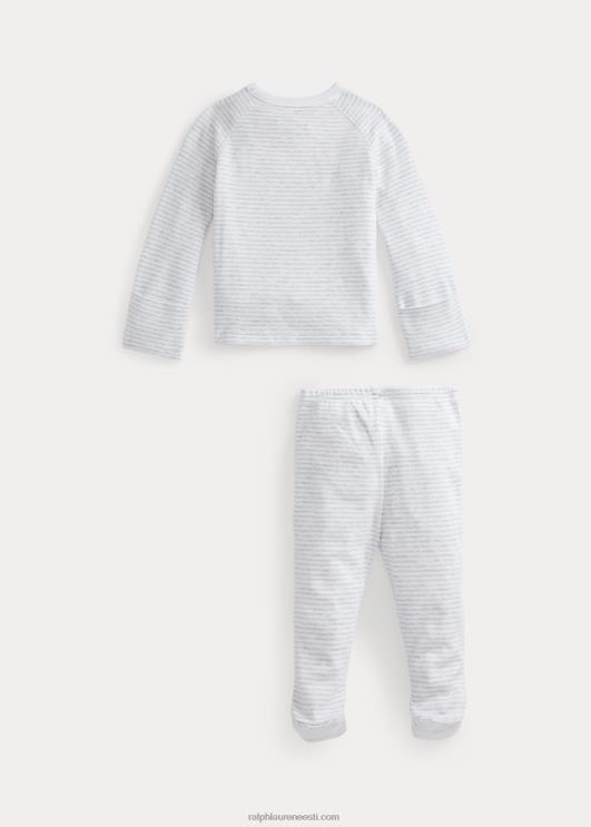 Ralph Lauren beebi triibuline puuvillane topp ja pükste komplekt PR0V7795 kvartskanarbik/valge