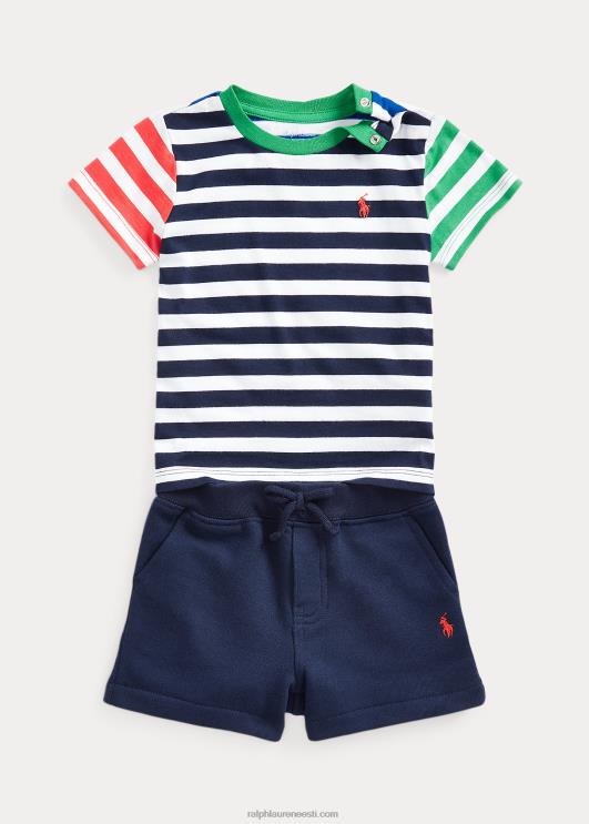 Ralph Lauren beebi triibuline trikoo ja fliisist lühike komplekt PR0V7764 rafineeritud mereväe multi