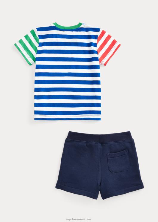 Ralph Lauren beebi triibuline trikoo ja fliisist lühike komplekt PR0V7764 rafineeritud mereväe multi