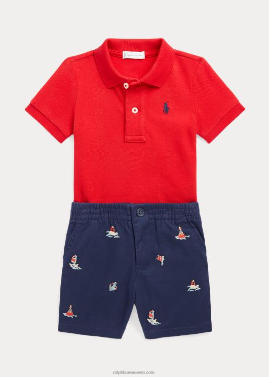 Ralph Lauren beebi võrk polosärk ja chino lühike komplekt PR0V8188 Rl 2000 punane