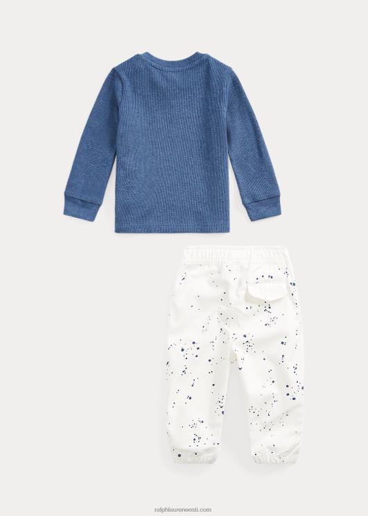 Ralph Lauren beebi vahvlikoos logoga tee & ripstop pükste komplekt PR0V8208 rustikaalne mereväe kanarbik