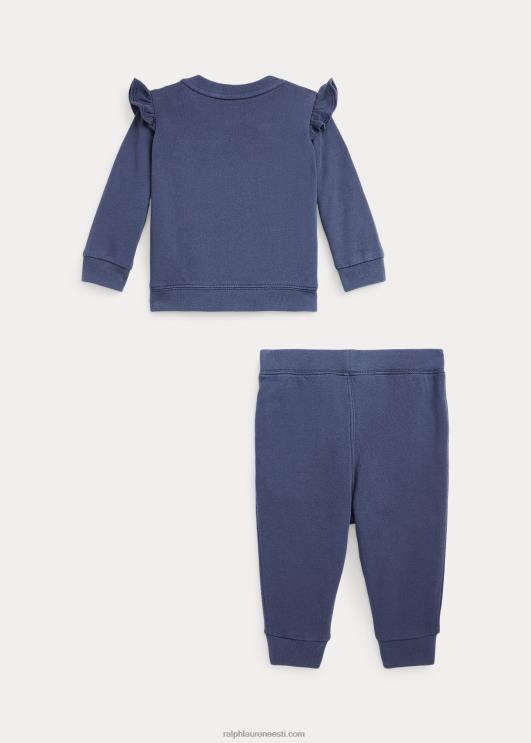 Ralph Lauren beebi volangidega prantsuse froteetop & pükste komplekt PR0V8201 rustikaalne merevägi