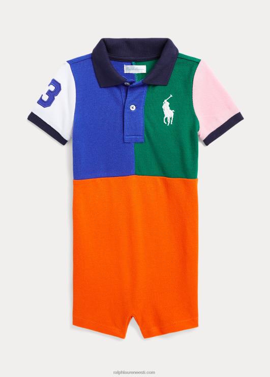 Ralph Lauren beebi suur poni puuvillane võrk polo shortall PR0V8145 purjetav oranž multi