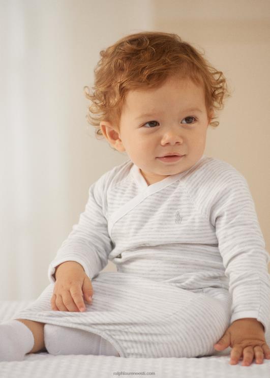 Ralph Lauren beebi triibuline puuvillane interlock kleit PR0V8177 kvartskanarbik/valge