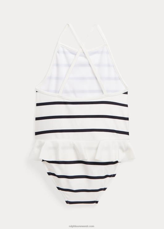 Ralph Lauren beebi triibuline volangidega ühes tükis ujumistrikoo PR0V7937 tekipesuvahend valge/merepunane