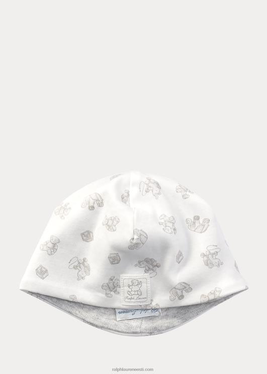 Ralph Lauren beebi ümberpööratav karu mustriga puuvillane nokamüts PR0V8026 paber valge multi