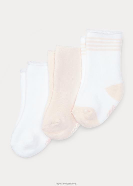 Ralph Lauren beebi Terry crew sokid 3-pakk PR0V8054 valge/roosa