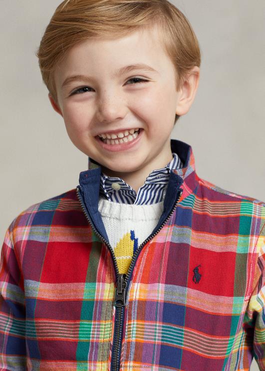 Ralph Lauren lapsed ümberpööratav puuvillane madrase jope PR0V5662 punane/merepunane multi