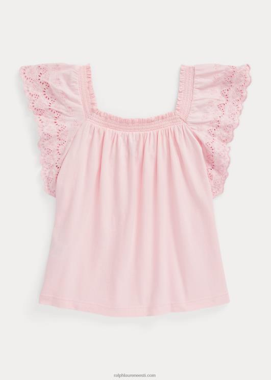 Ralph Lauren lapsed aas-tikandiga puuvillast jersey top PR0V7186 roosa varjund
