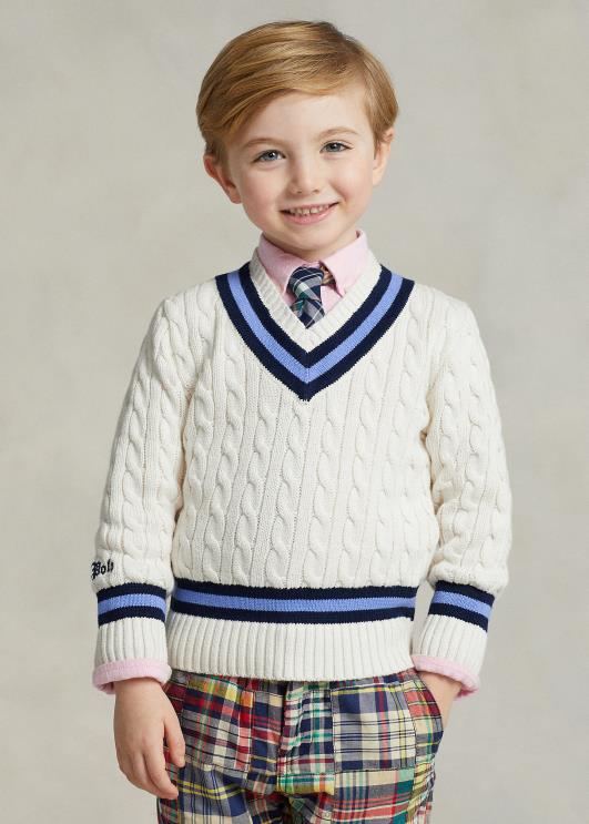 Ralph Lauren lapsed ikooniline kriketi kampsun PR0V5665 kreem merevärvi triibuga