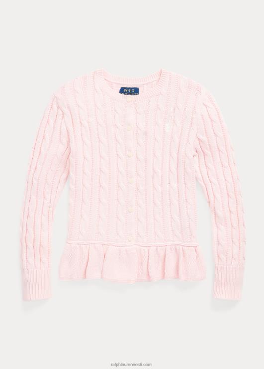 Ralph Lauren lapsed kaabliga kootud puuvillane peplum kardigan PR0V7553 roosat tooni