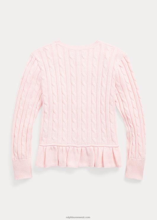 Ralph Lauren lapsed kaabliga kootud puuvillane peplum kardigan PR0V7553 roosat tooni