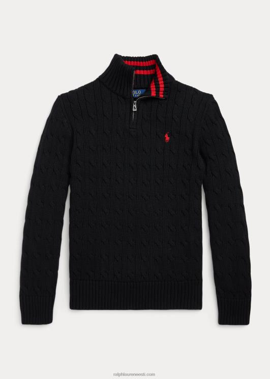 Ralph Lauren lapsed kaabliga kootud puuvillane veerandtõmblukuga kampsun PR0V6650 must