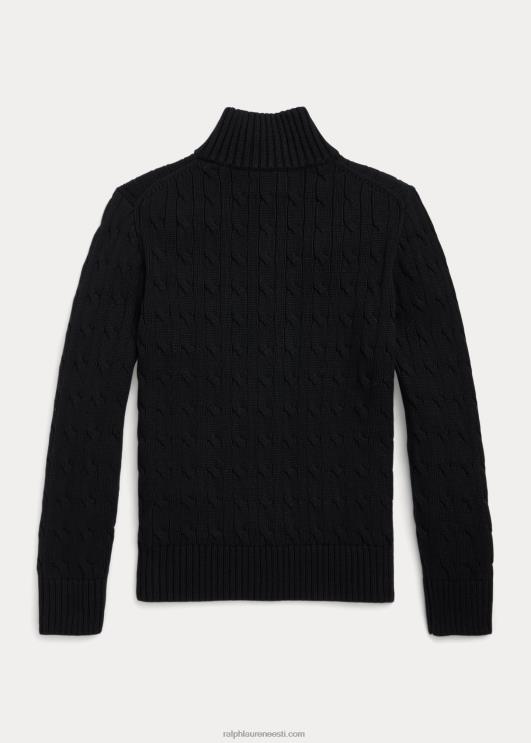 Ralph Lauren lapsed kaabliga kootud puuvillane veerandtõmblukuga kampsun PR0V6650 must