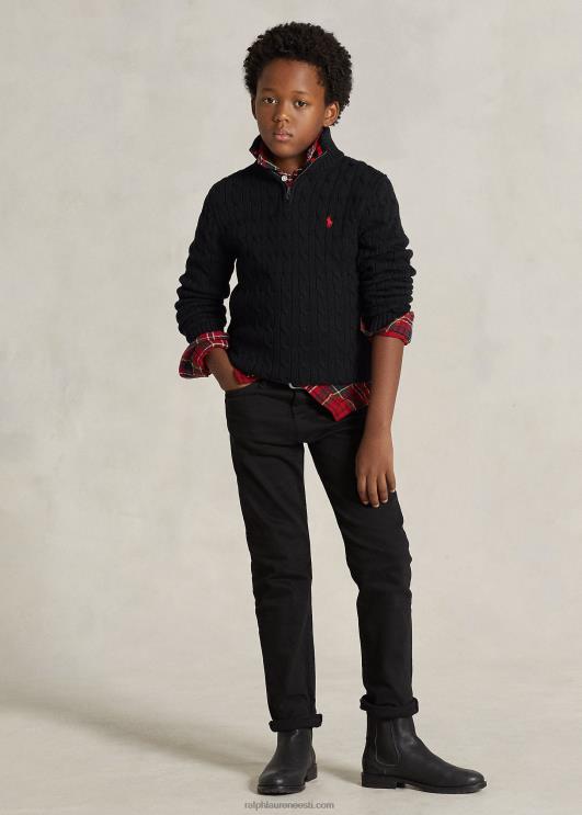 Ralph Lauren lapsed kaabliga kootud puuvillane veerandtõmblukuga kampsun PR0V6650 must