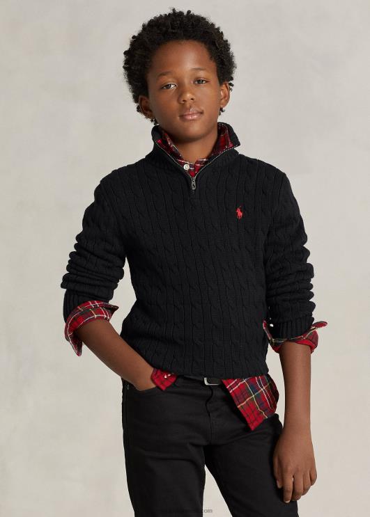 Ralph Lauren lapsed kaabliga kootud puuvillane veerandtõmblukuga kampsun PR0V6650 must