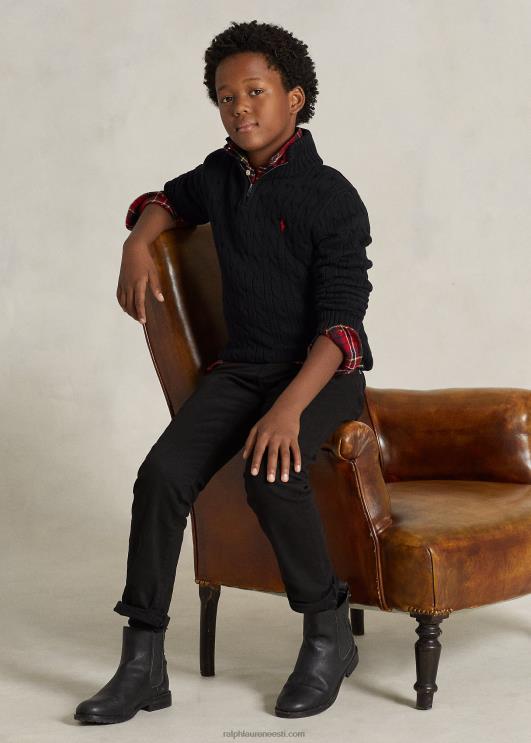 Ralph Lauren lapsed kaabliga kootud puuvillane veerandtõmblukuga kampsun PR0V6650 must