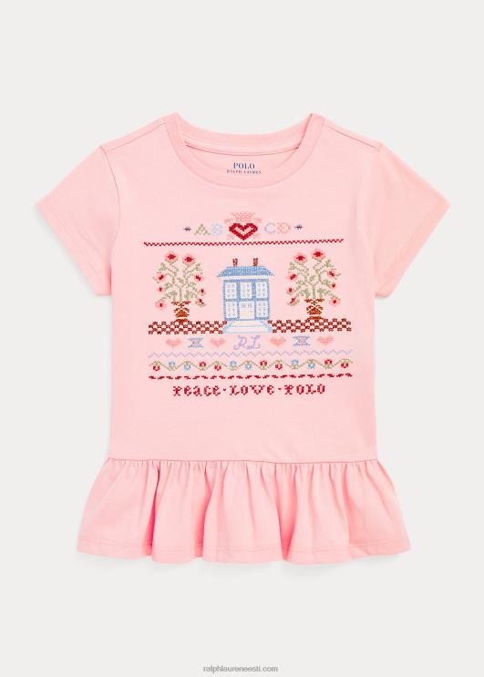 Ralph Lauren lapsed tikitud puuvillast jersey peplum top PR0V7415 roosa liiv