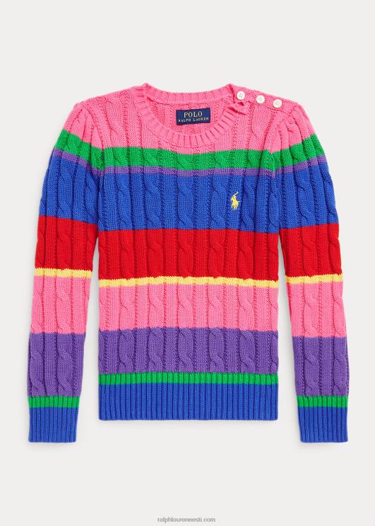 Ralph Lauren lapsed triibuline kaabel-kootud puuvillane kampsun PR0V6885 uus iirise multi
