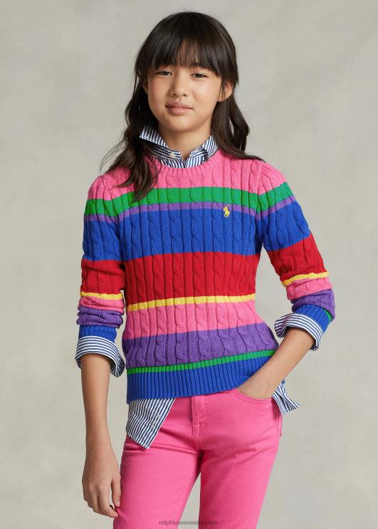 Ralph Lauren lapsed triibuline kaabel-kootud puuvillane kampsun PR0V6973 uus iirise multi