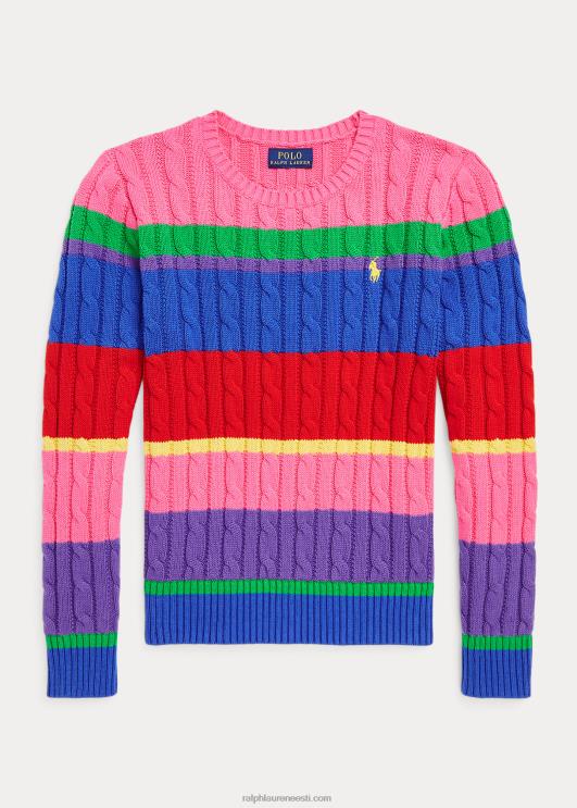 Ralph Lauren lapsed triibuline kaabel-kootud puuvillane kampsun PR0V6973 uus iirise multi