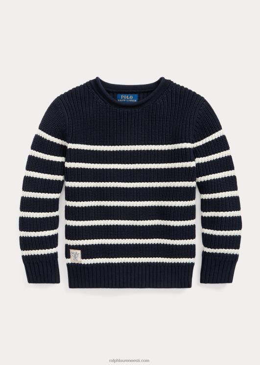 Ralph Lauren lapsed triibuline puuvillane rullkaelusega kampsun PR0V6532 rl merevägi w/state cream