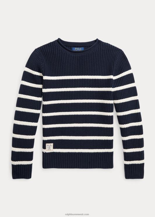 Ralph Lauren lapsed triibuline puuvillane rullkaelusega kampsun PR0V6679 rl merevägi w/state cream