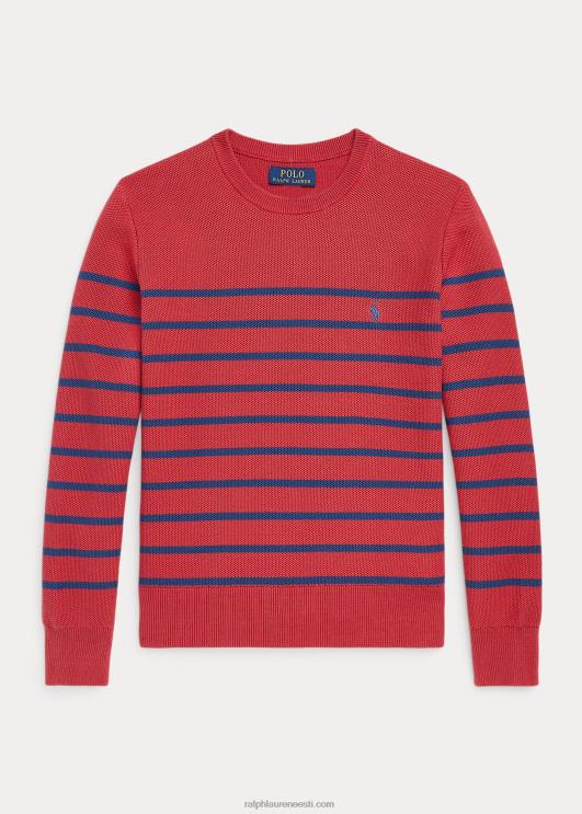 Ralph Lauren lapsed triibuline võrkkootud puuvillane kampsun PR0V9934 tšillipipar