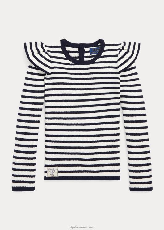 Ralph Lauren lapsed triibuline volangidega puuvillane kampsun PR0V7435 rl mereväe/klubimaja kreem