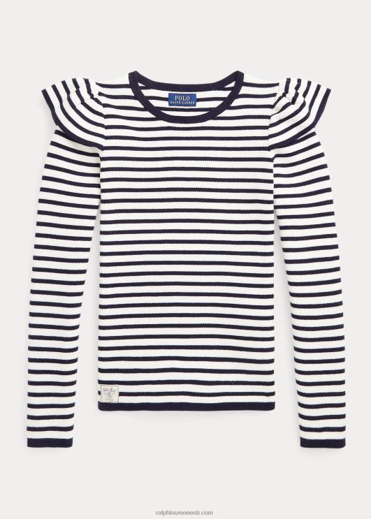 Ralph Lauren lapsed triibuline volangidega puuvillane kampsun PR0V7594 rl mereväe/klubimaja kreem