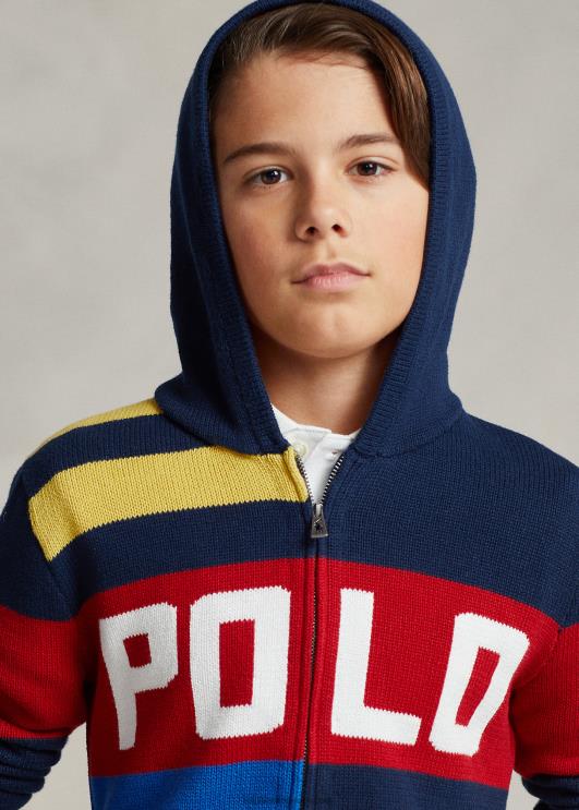 Ralph Lauren lapsed värviblokeeritud puuvillane täistõmblukuga kampsun PR0V6557 rafineeritud mereväe multi