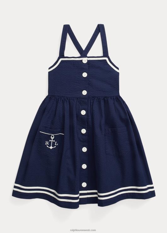 Ralph Lauren lapsed ankurpuuvillast seersucker kleit PR0V6859 rafineeritud merevägi