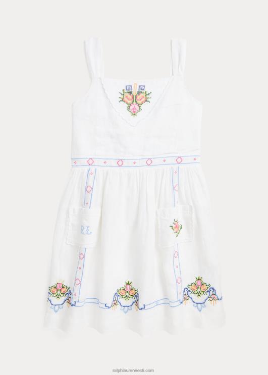 Ralph Lauren lapsed lilledega tikitud linane kleit PR0V7154 valge