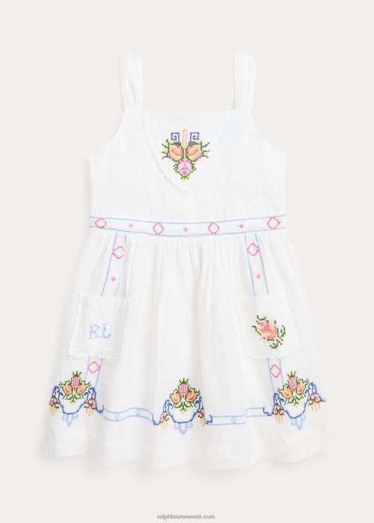 Ralph Lauren lapsed lilledega tikitud linane kleit PR0V9968 valge
