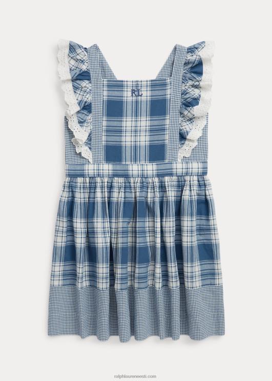 Ralph Lauren lapsed ruuduline puuvillane madrast kleit PR0V6834 tekipesu valge/sinine
