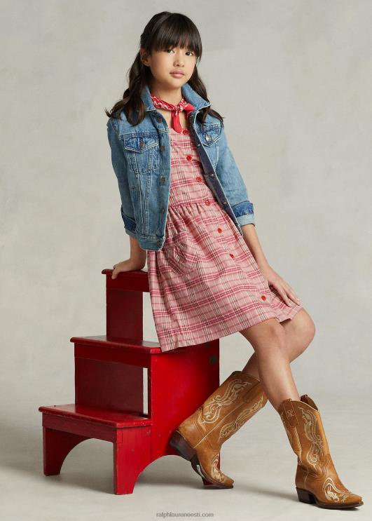 Ralph Lauren lapsed ruuduline puuvillane popliin kleit PR0V6969 roosa pleed