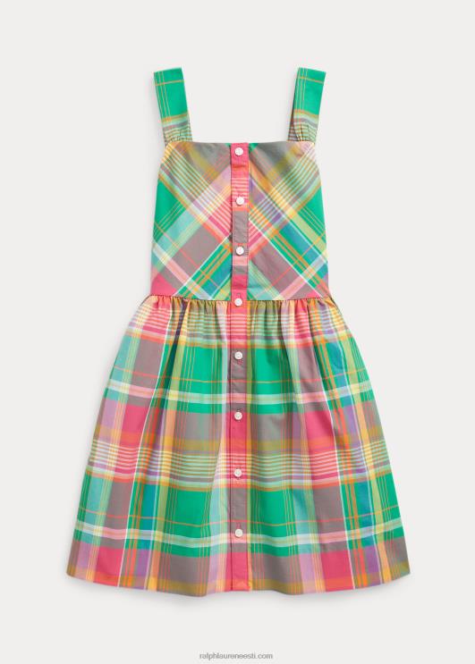 Ralph Lauren lapsed ruuduline puuvillane popliin kleit PR0V7373 roheline/roosa